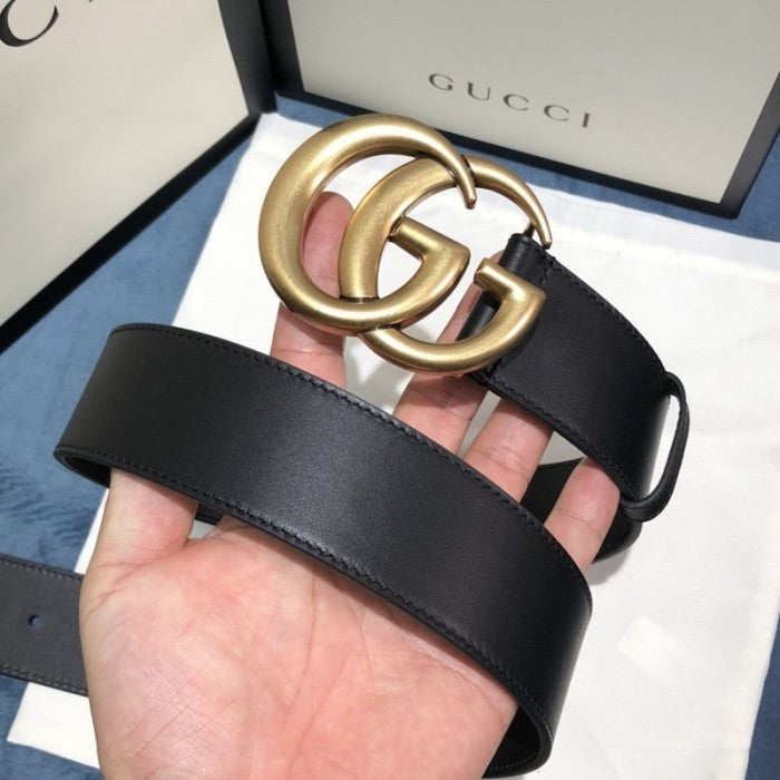 Gucci Leather belt with Double G buckle 400593 Black