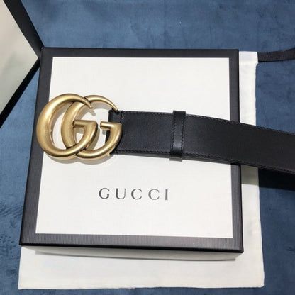 Gucci Leather belt with Double G buckle 400593 Black