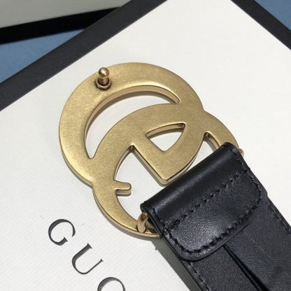 Gucci Leather belt with Double G buckle 400593 Black