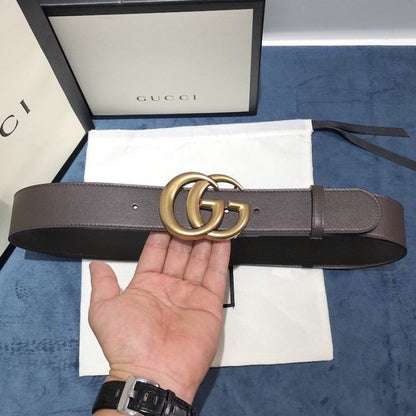 Gucci Leather belt with Double G buckle 400593 Chocolate