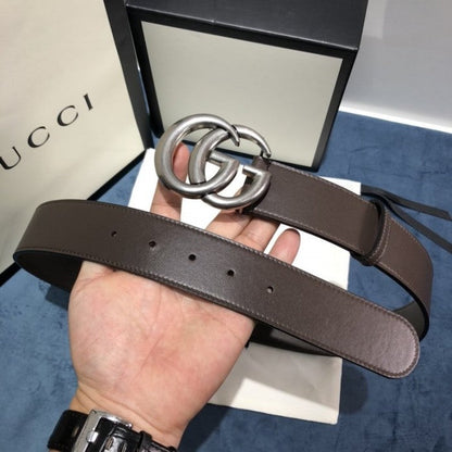 Gucci Leather belt with Double G buckle 400593 Chocolate