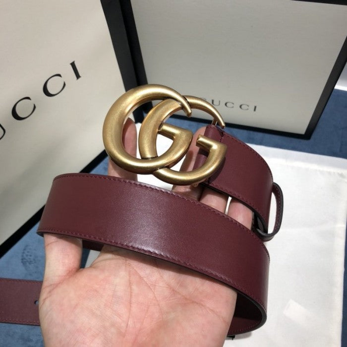 Gucci Leather belt with Double G buckle 400593 Burgundy