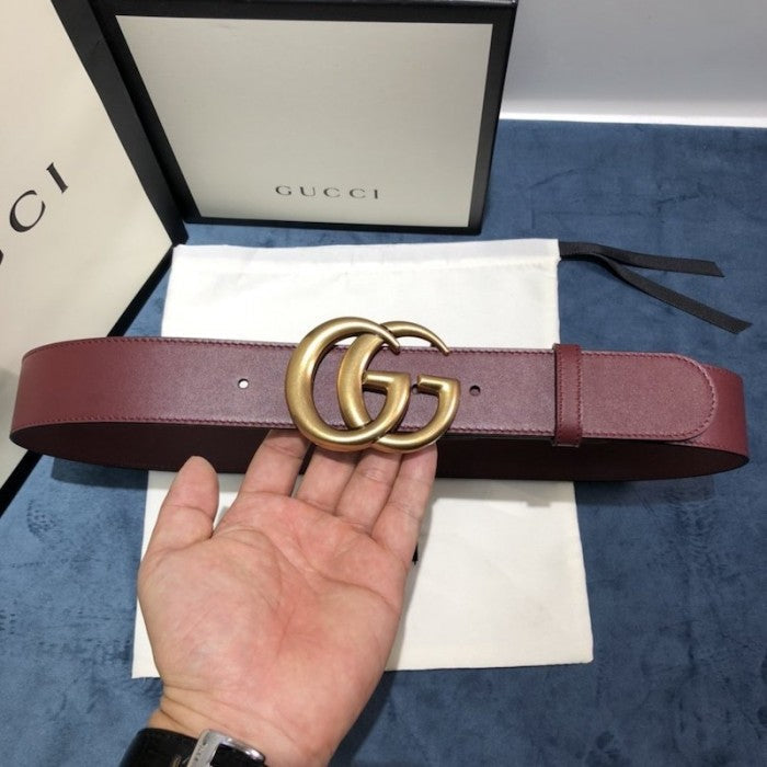 Gucci Leather belt with Double G buckle 400593 Burgundy