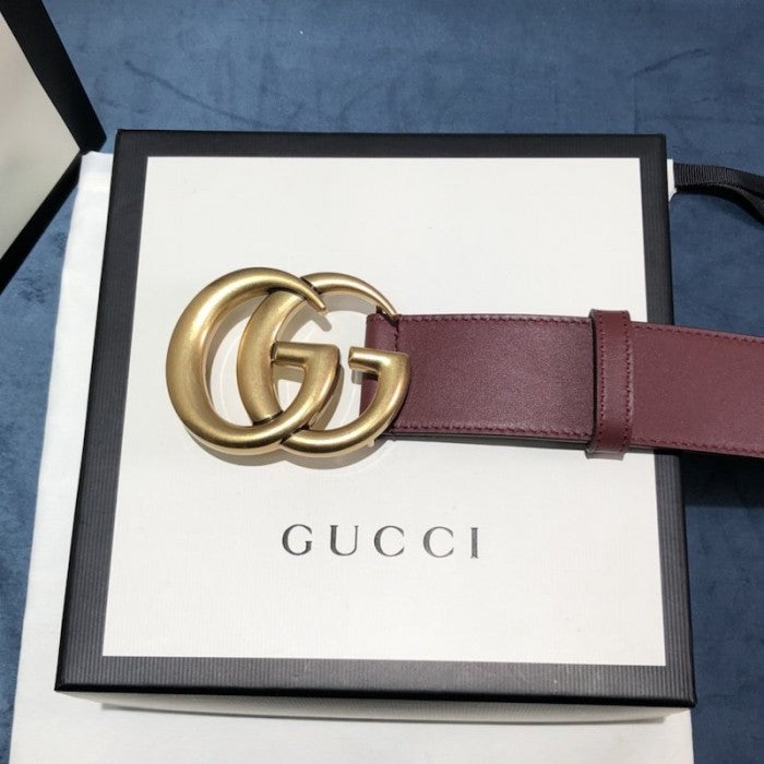 Gucci Leather belt with Double G buckle 400593 Burgundy