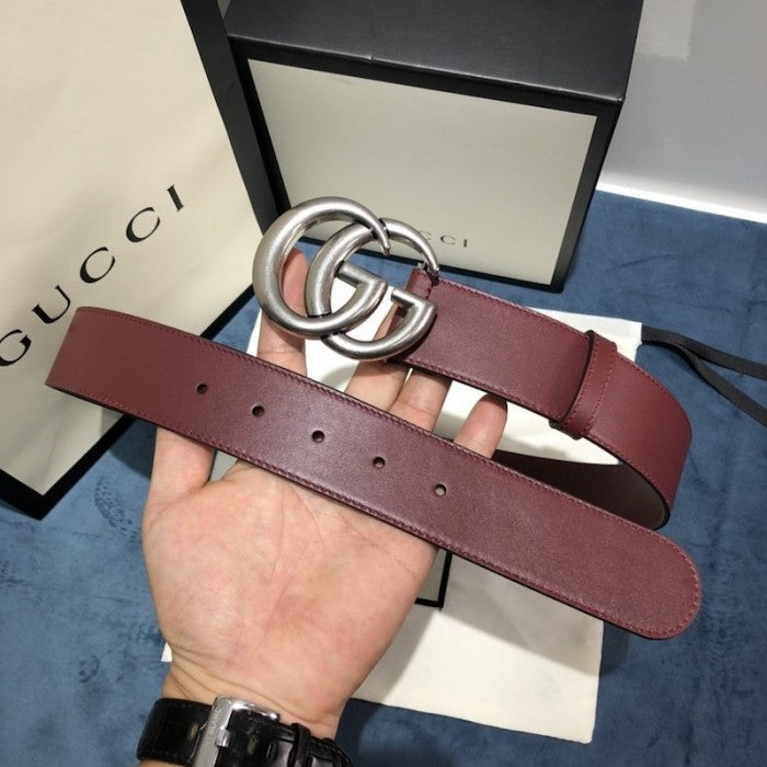 Gucci Leather belt with Double G buckle 400593 Burgundy