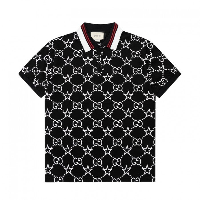 Gucci GG and stars stretch cotton polo Black