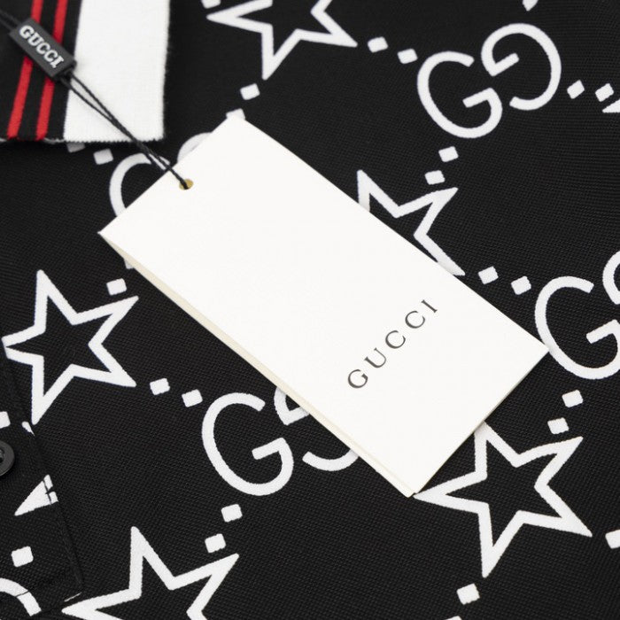 Gucci GG and stars stretch cotton polo Black