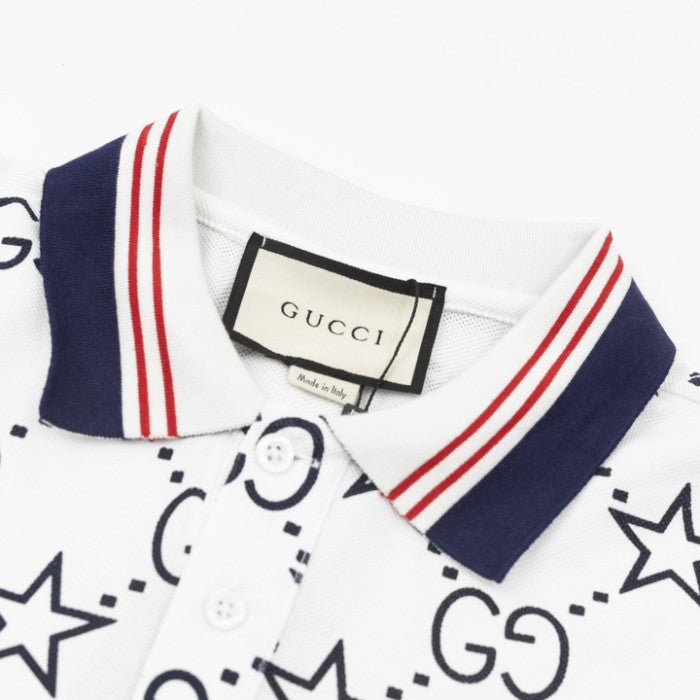 Gucci GG and stars stretch cotton polo White