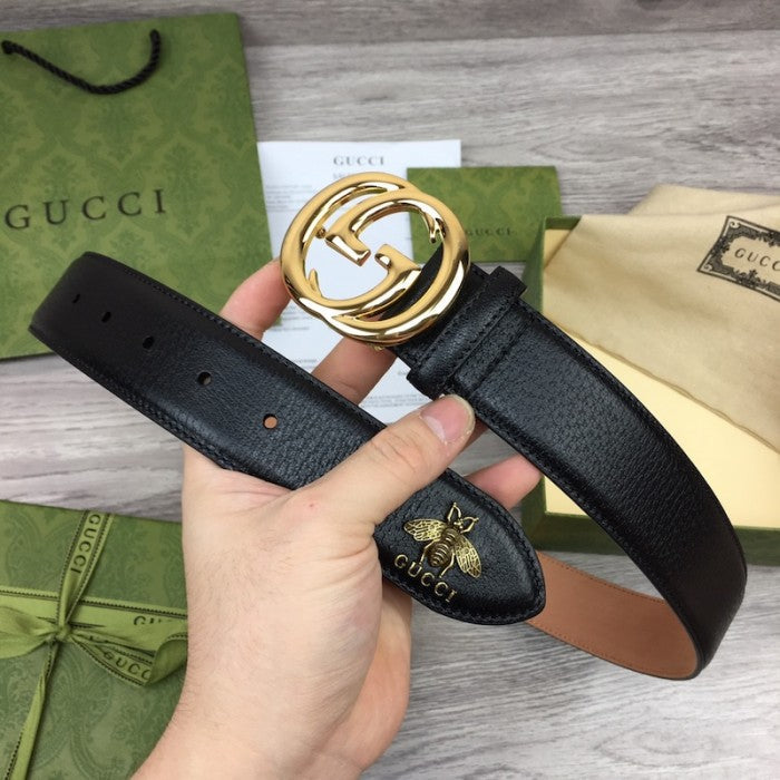 Gucci GG Buckle Leather Belt with Bee Black