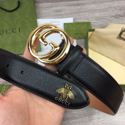 Gucci GG Buckle Leather Belt with Bee Black