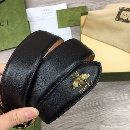 Gucci GG Buckle Leather Belt with Bee Black