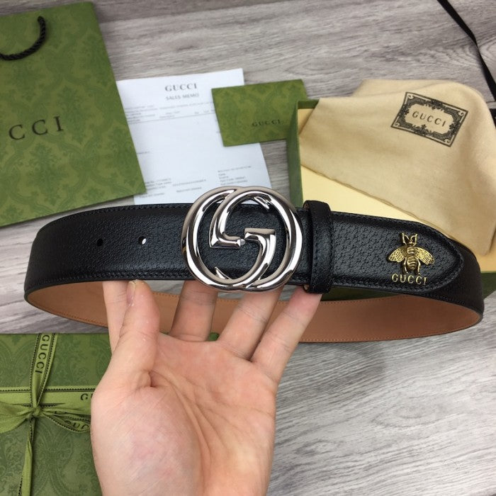 Gucci GG Buckle Leather Belt with Bee Black