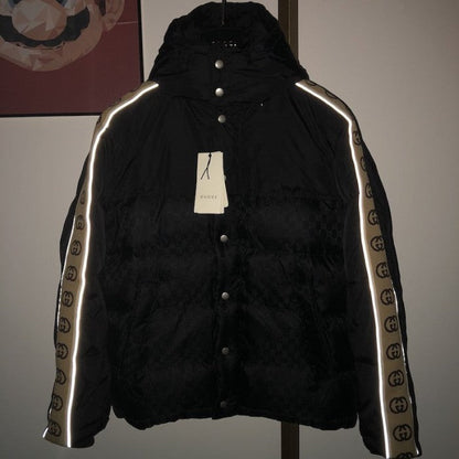 Gucci GG jacquard nylon padded coat jacket black