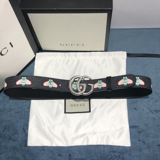 Gucci GG Marmont thin belt with bees Black