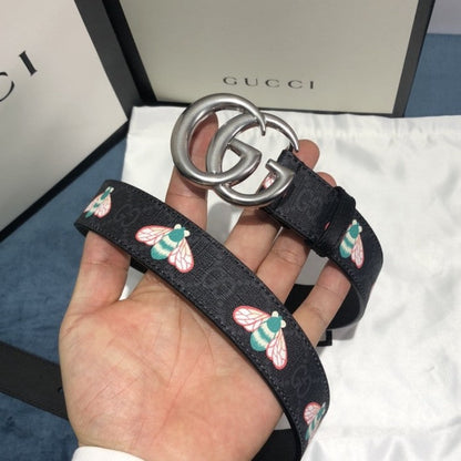 Gucci GG Marmont thin belt with bees Black