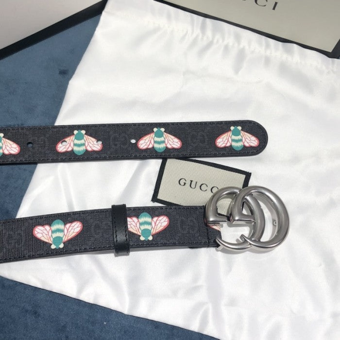 Gucci GG Marmont thin belt with bees Black