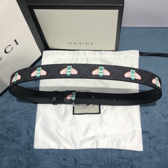 Gucci GG Marmont thin belt with bees Black