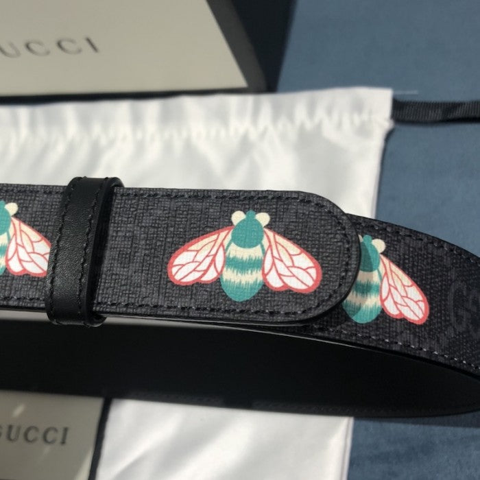 Gucci GG Marmont thin belt with bees Black