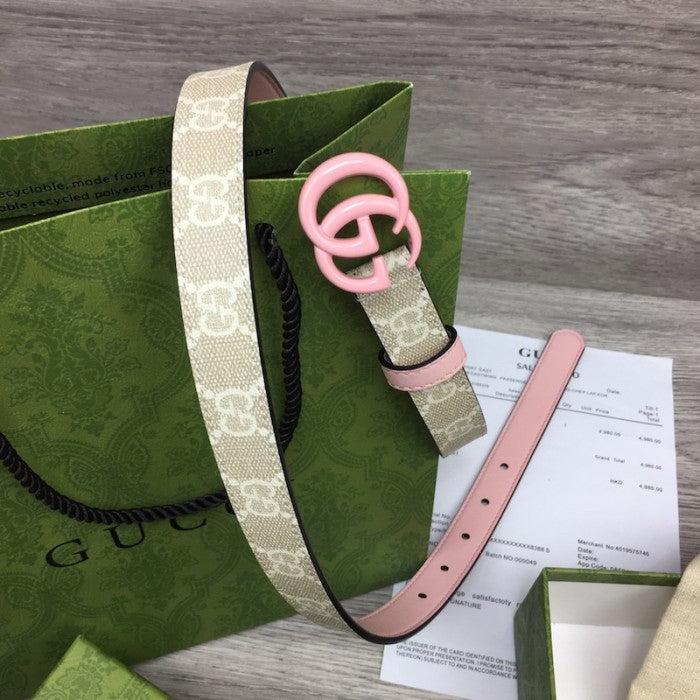 Gucci GG Marmont thin Belt with Pink Buckle