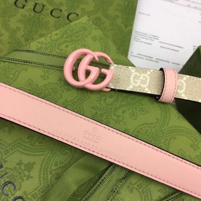 Gucci GG Marmont thin Belt with Pink Buckle