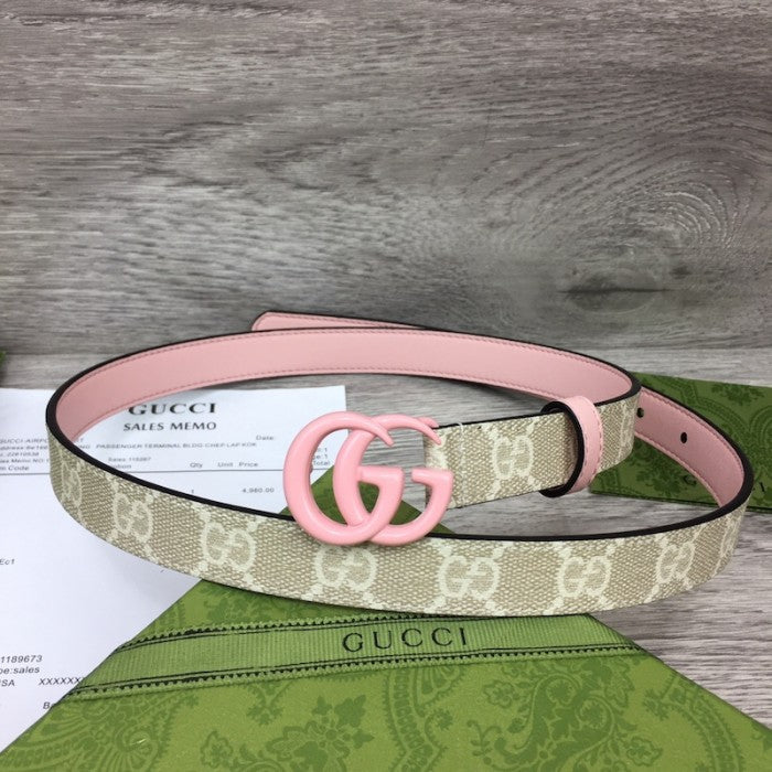 Gucci GG Marmont thin Belt with Pink Buckle