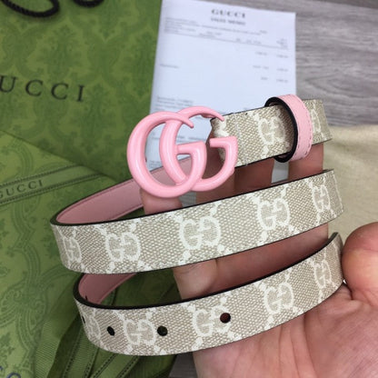 Gucci GG Marmont thin Belt with Pink Buckle