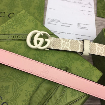 Gucci GG Marmont thin Belt with White Buckle