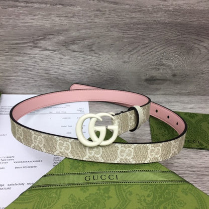 Gucci GG Marmont thin Belt with White Buckle