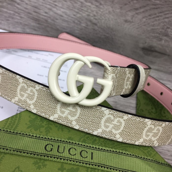 Gucci GG Marmont thin Belt with White Buckle