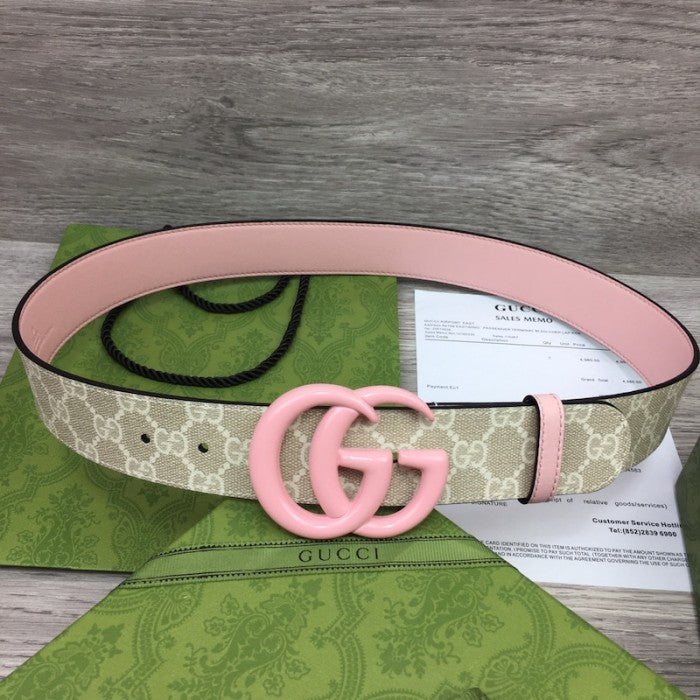 Gucci GG Marmont wide Belt with Pink Buckle