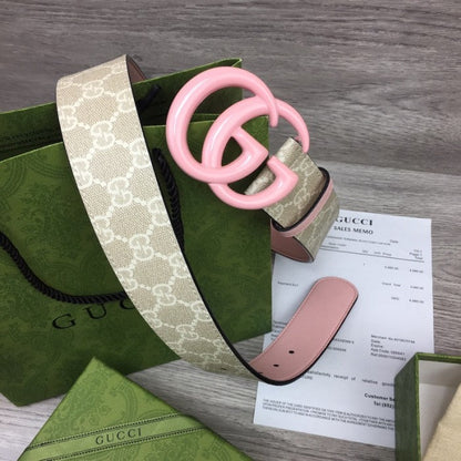 Gucci GG Marmont wide Belt with Pink Buckle