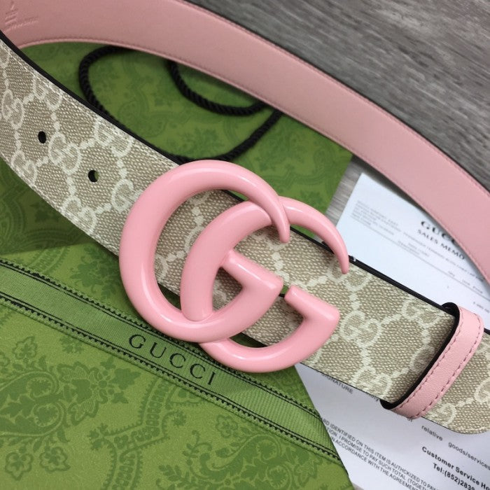 Gucci GG Marmont wide Belt with Pink Buckle