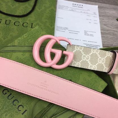 Gucci GG Marmont wide Belt with Pink Buckle