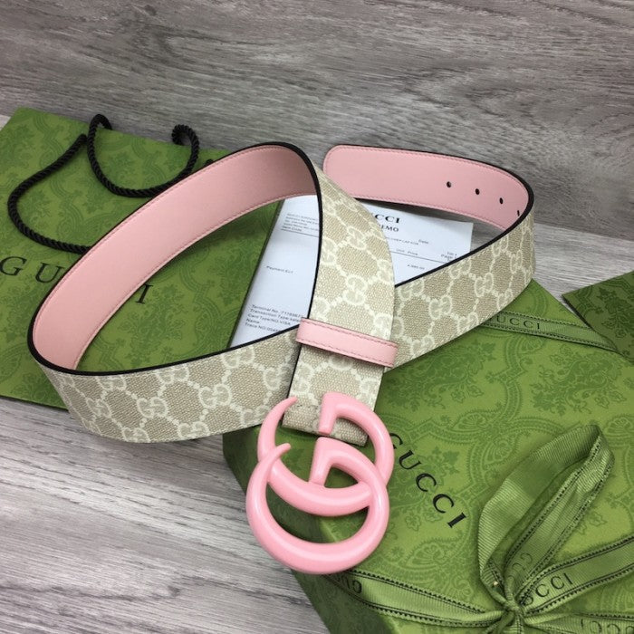 Gucci GG Marmont wide Belt with Pink Buckle