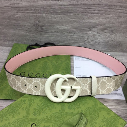 Gucci GG Marmont wide Belt with White Buckle