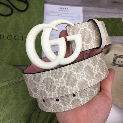 Gucci GG Marmont wide Belt with White Buckle