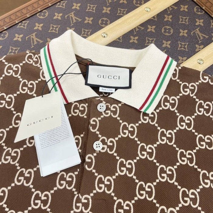 Gucci GG Stretch Cotton Polo Brown