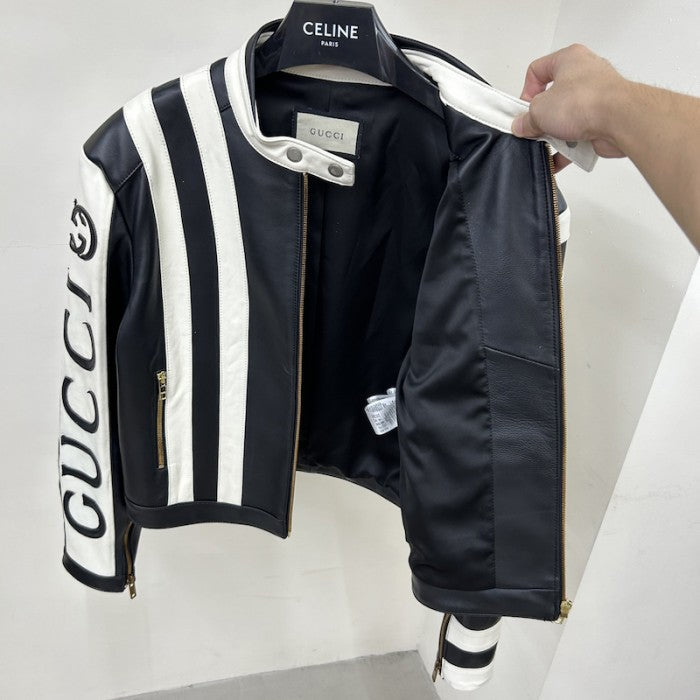 Gucci Goat leather biker jacket with Gucci script