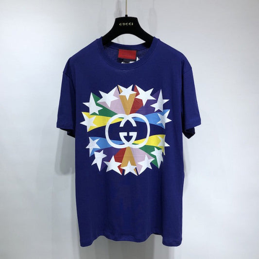 Gucci Interlocking G star burst print cotton T-shirt Blue