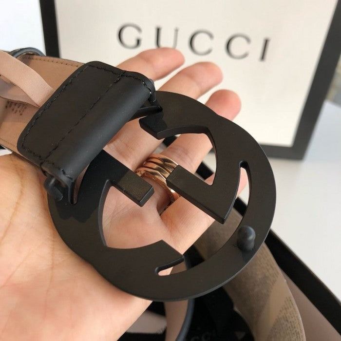 Gucci Leather belt with interlocking G Black