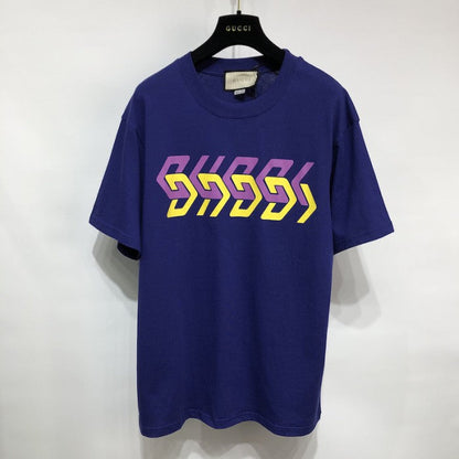 Gucci Cotton jersey T-shirt with Gucci mirror print blue