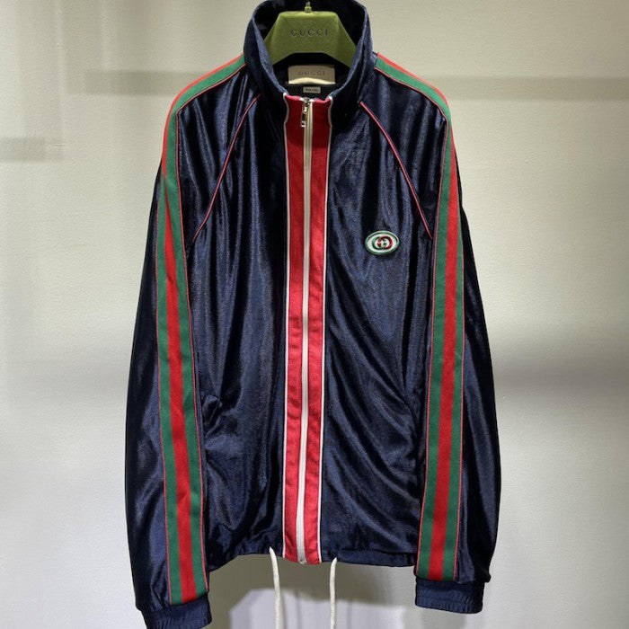 Gucci Shiny jersey jacket with Web 655341