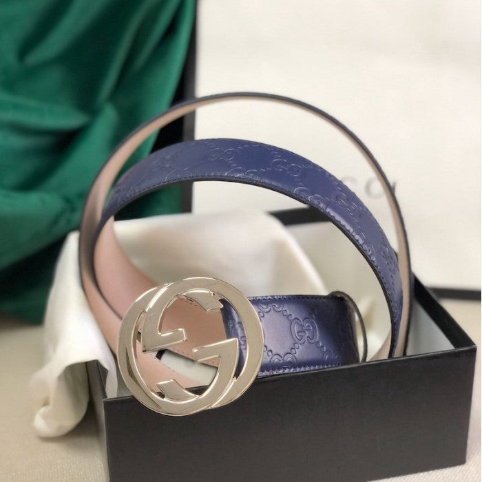 Gucci Signature Guccissima Leather Belt Blue