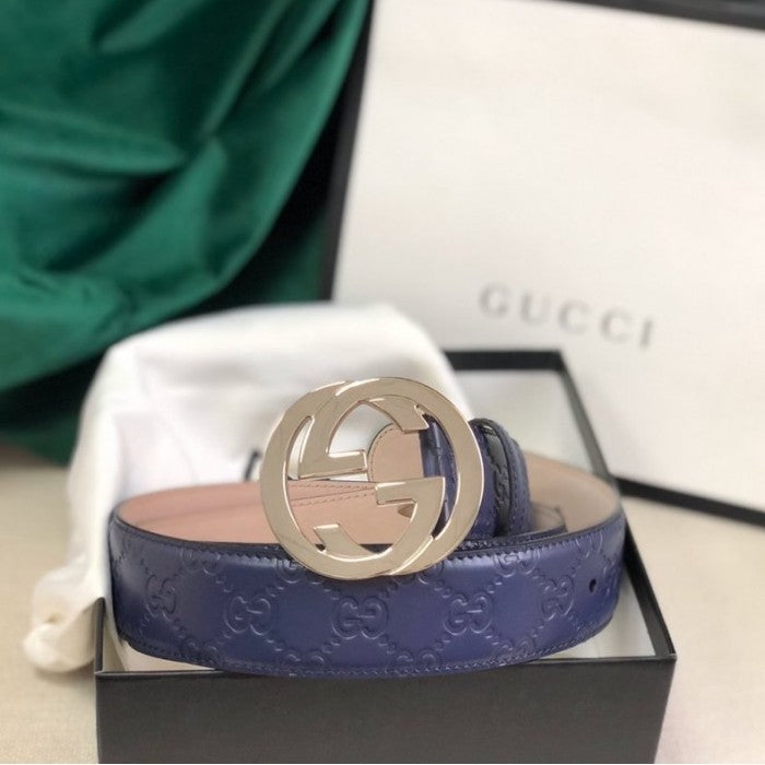 Gucci Signature Guccissima Leather Belt Blue