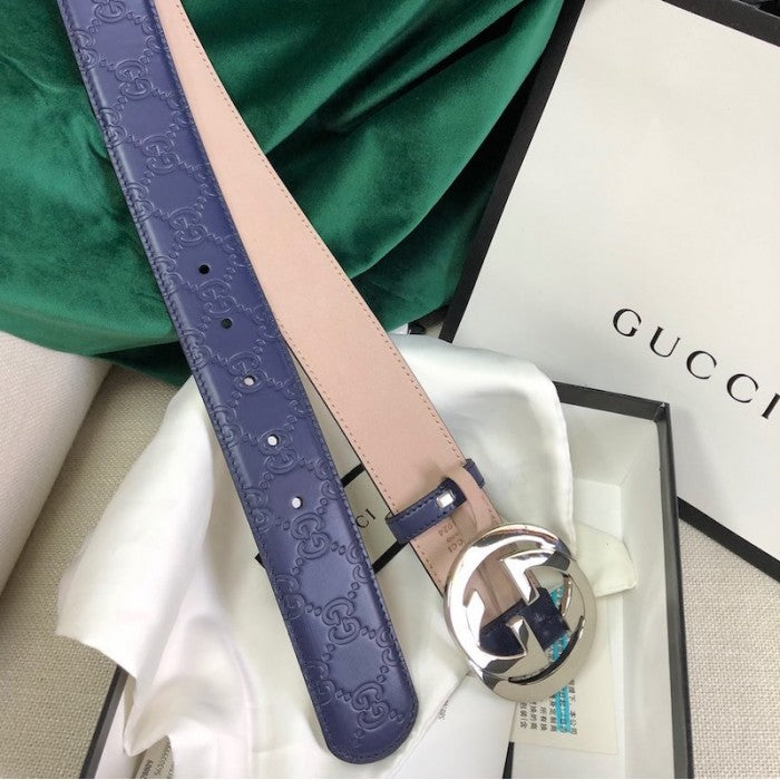 Gucci Signature Guccissima Leather Belt Blue