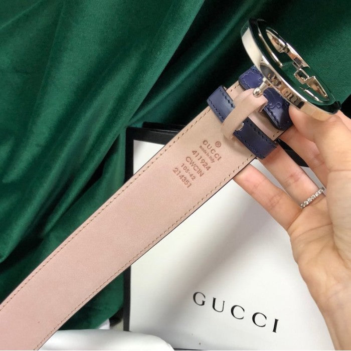 Gucci Signature Guccissima Leather Belt Blue