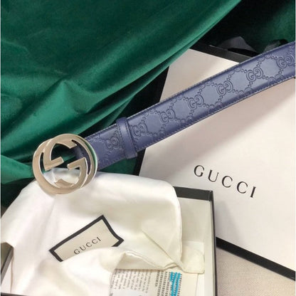 Gucci Signature Guccissima Leather Belt Blue