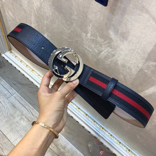 Gucci Stripe Leather Belt Blue Red