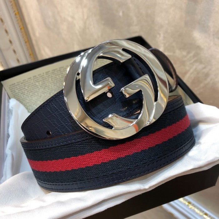 Gucci Stripe Leather Belt Blue Red