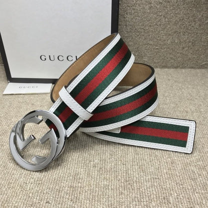 Gucci Stripe Leather Belt White